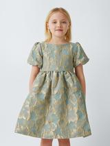 John Lewis Heirloom Collection Kids' Jacquard Flared Party Dress, Blue Jacquard