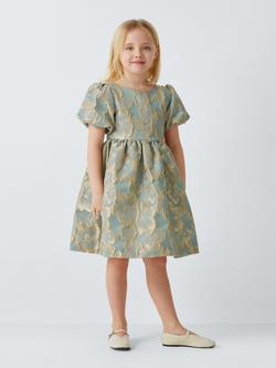 John Lewis Heirloom Collection Kids' Jacquard Flared Party Dress, Blue Jacquard - view 2, Blue Jacquard