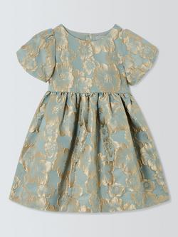 John Lewis Heirloom Collection Kids' Jacquard Flared Party Dress, Blue Jacquard, Blue Jacquard