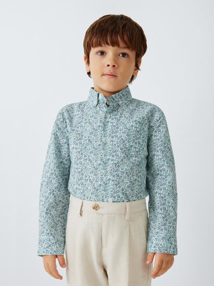 John Lewis Heirloom Collection Kids' Ditsy Floral Long Sleeve Shirt, Blue Ditsy, Blue