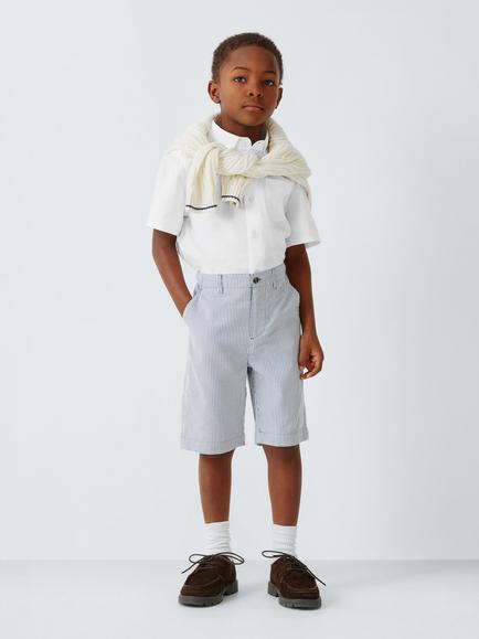 John Lewis Heirloom Collection Kids' Short Sleeve Linen Blend Shirt, White - view 2, White