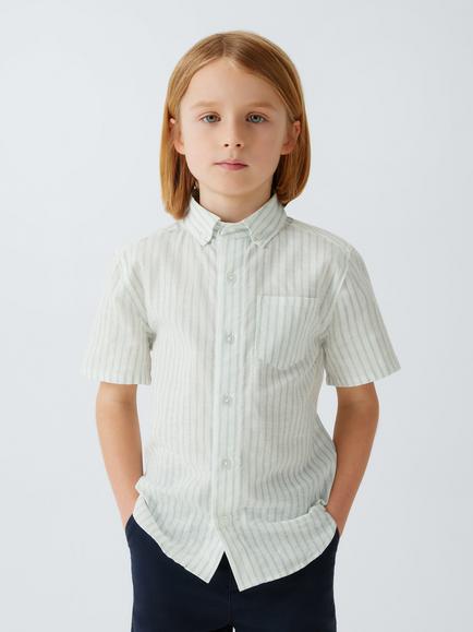 John Lewis Heirloom Collection Kids' Stripe Linen Blend Shirt, Blue Stripe, Blue Stripe