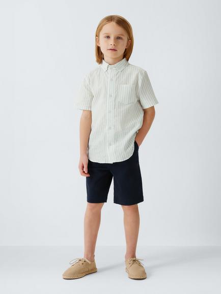 John Lewis Heirloom Collection Kids' Stripe Linen Blend Shirt, Blue Stripe - view 2, Blue Stripe