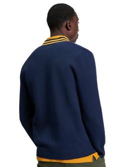 Ben Sherman Cotton Blend Sport Block Button Neck Cardigan - view 2, Dark Navy