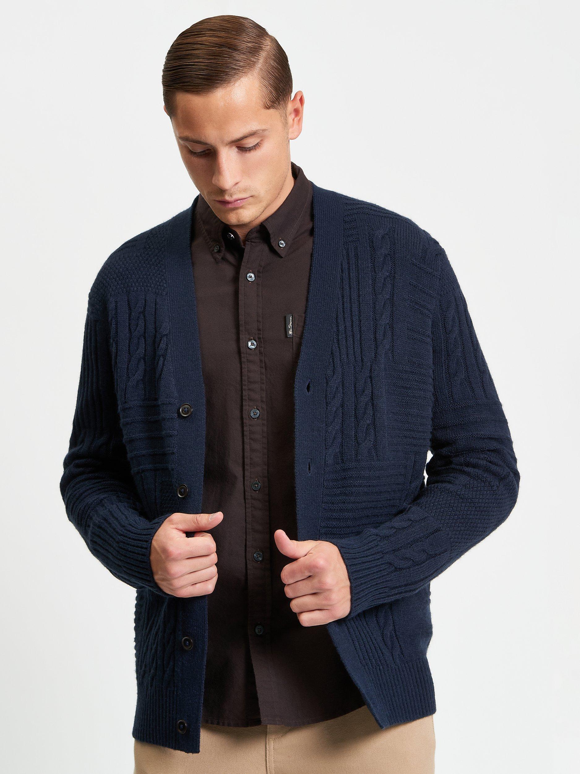 Product image 1 of 5, which shows Ben Sherman Textured Block Wool Blend Cardigan, Dark Navy, S