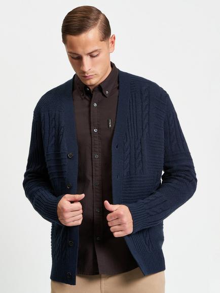 Ben Sherman Textured Block Wool Blend Cardigan, Dark Navy, Dark Navy