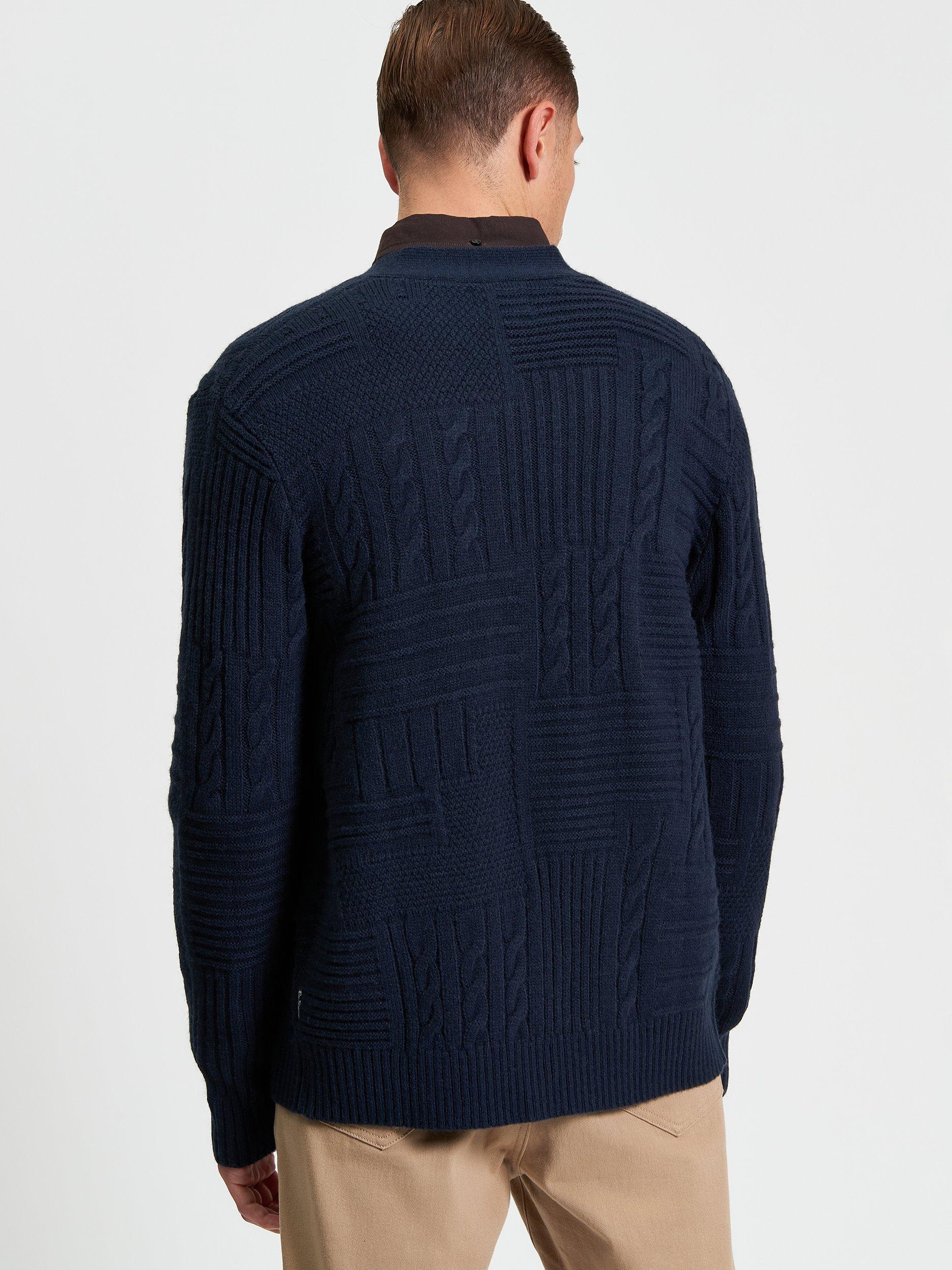 Product image 2 of 5, which shows Ben Sherman Textured Block Wool Blend Cardigan, Dark Navy, S
