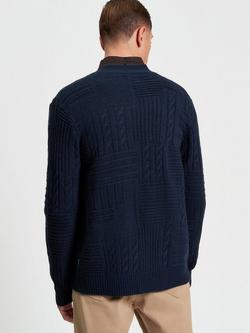 Ben Sherman Textured Block Wool Blend Cardigan, Dark Navy - view 2, Dark Navy