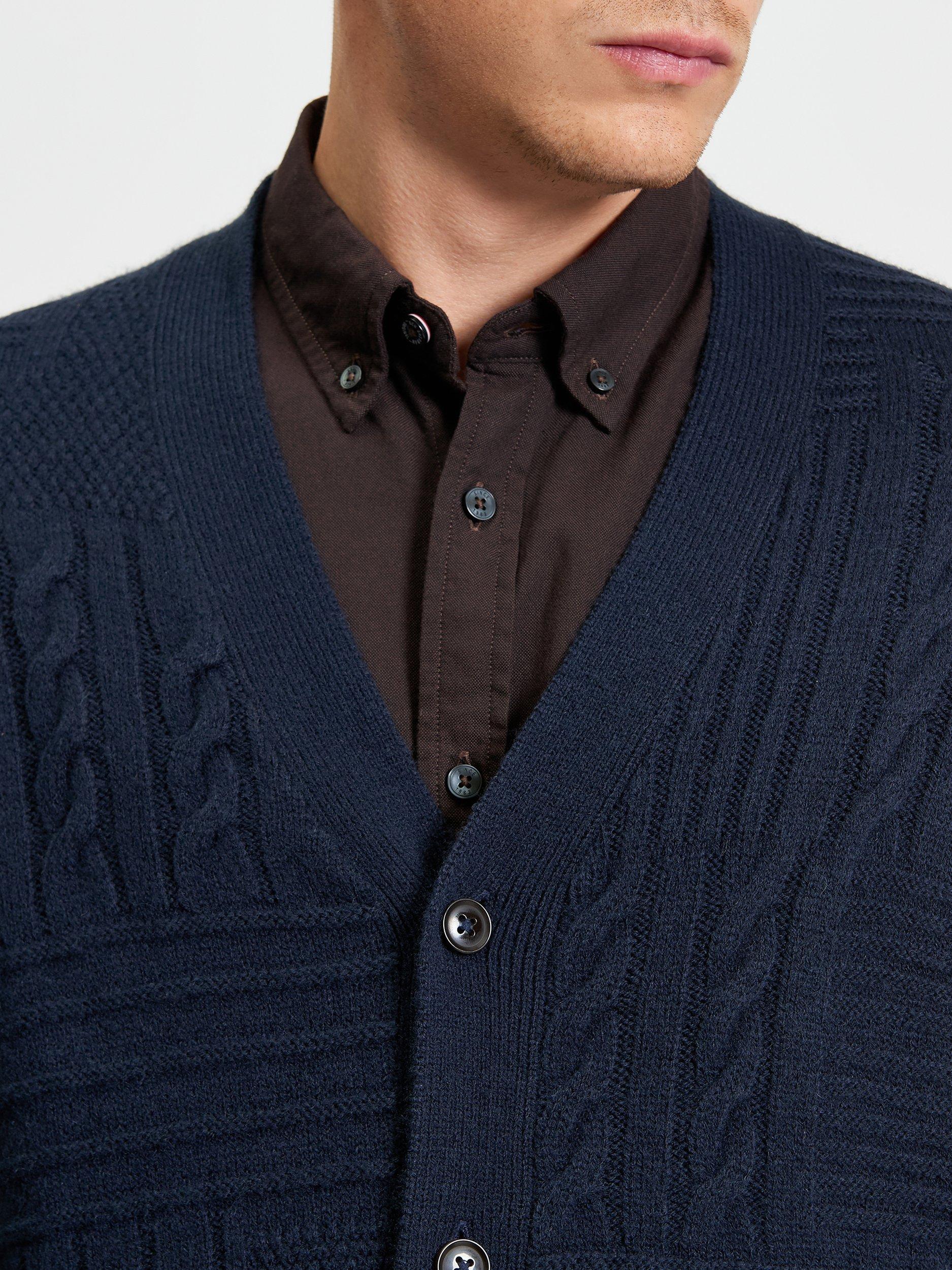 Product image 4 of 5, which shows Ben Sherman Textured Block Wool Blend Cardigan, Dark Navy, S