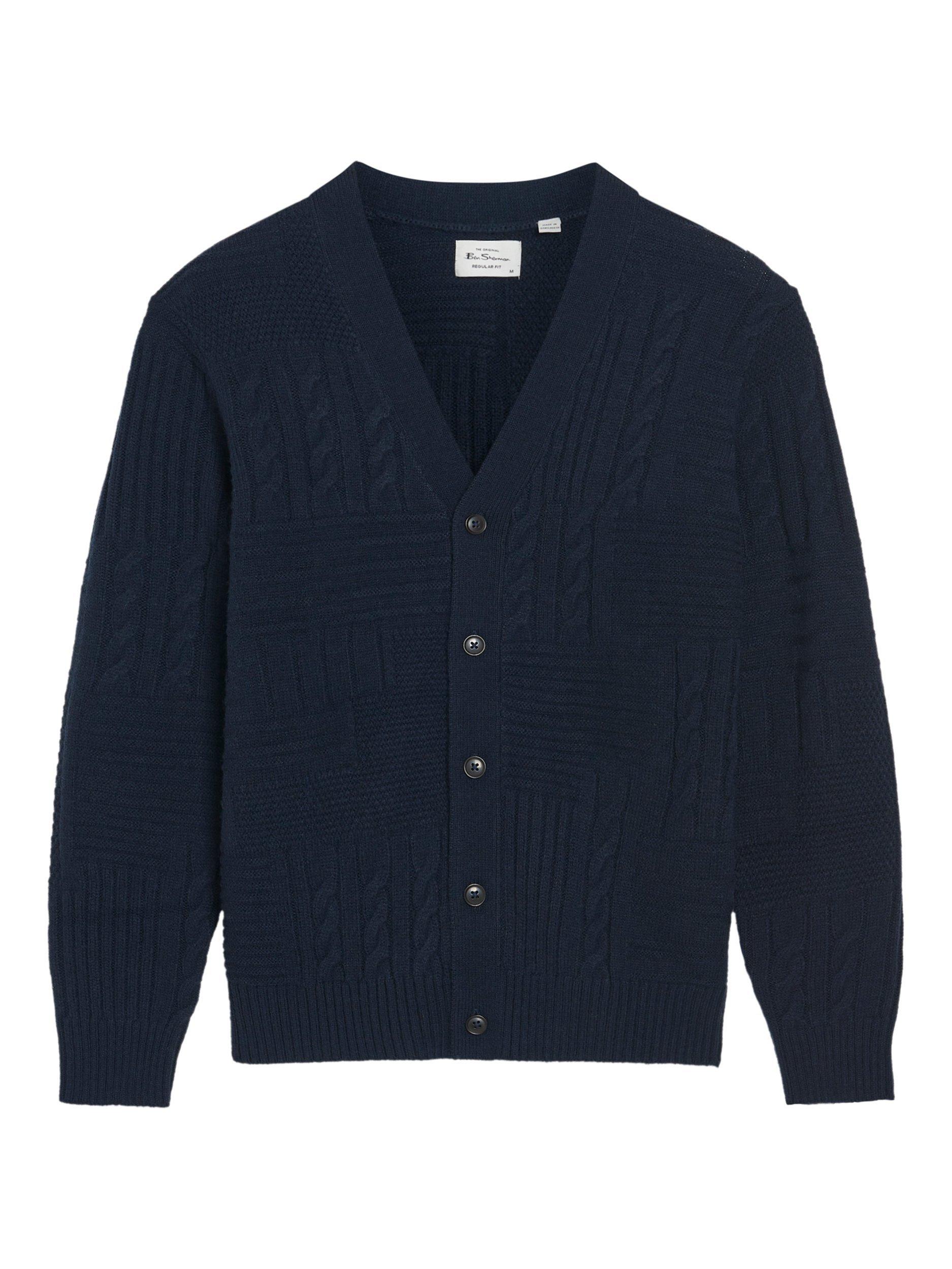 Product image 5 of 5, which shows Ben Sherman Textured Block Wool Blend Cardigan, Dark Navy, S