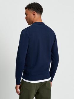 Ben Sherman Cotton Blend Long Sleeve Button Neck Polo Shirt - view 2, Dark Navy