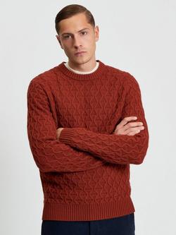 Ben Sherman Wool Blend Cable Knit Textured Jumper, Burnt Orange