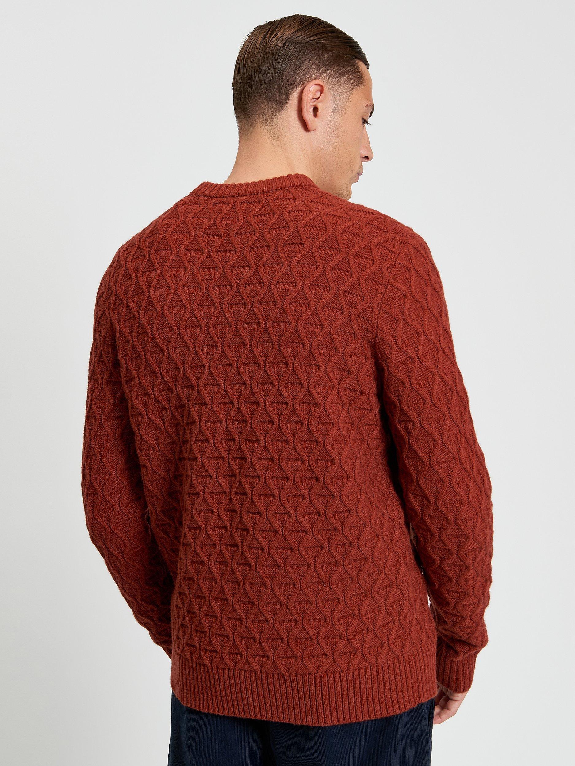 Product image 2 of 5, which shows Ben Sherman Wool Blend Cable Knit Textured Jumper, Burnt Orange, S