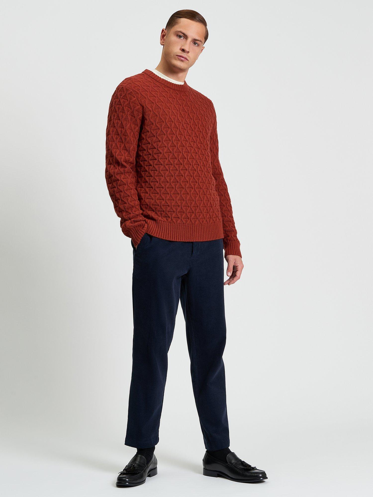 Product image 3 of 5, which shows Ben Sherman Wool Blend Cable Knit Textured Jumper, Burnt Orange, S