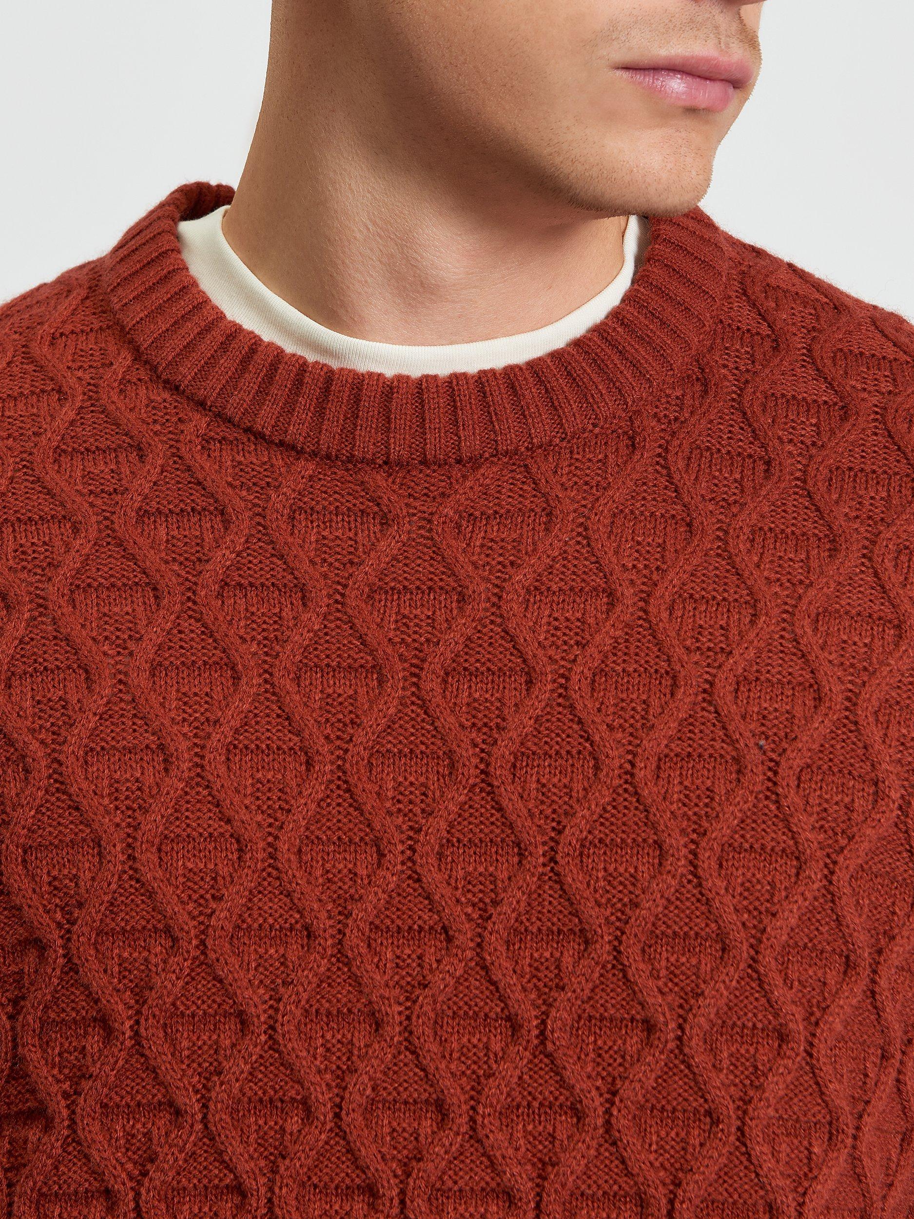 Product image 4 of 5, which shows Ben Sherman Wool Blend Cable Knit Textured Jumper, Burnt Orange, S