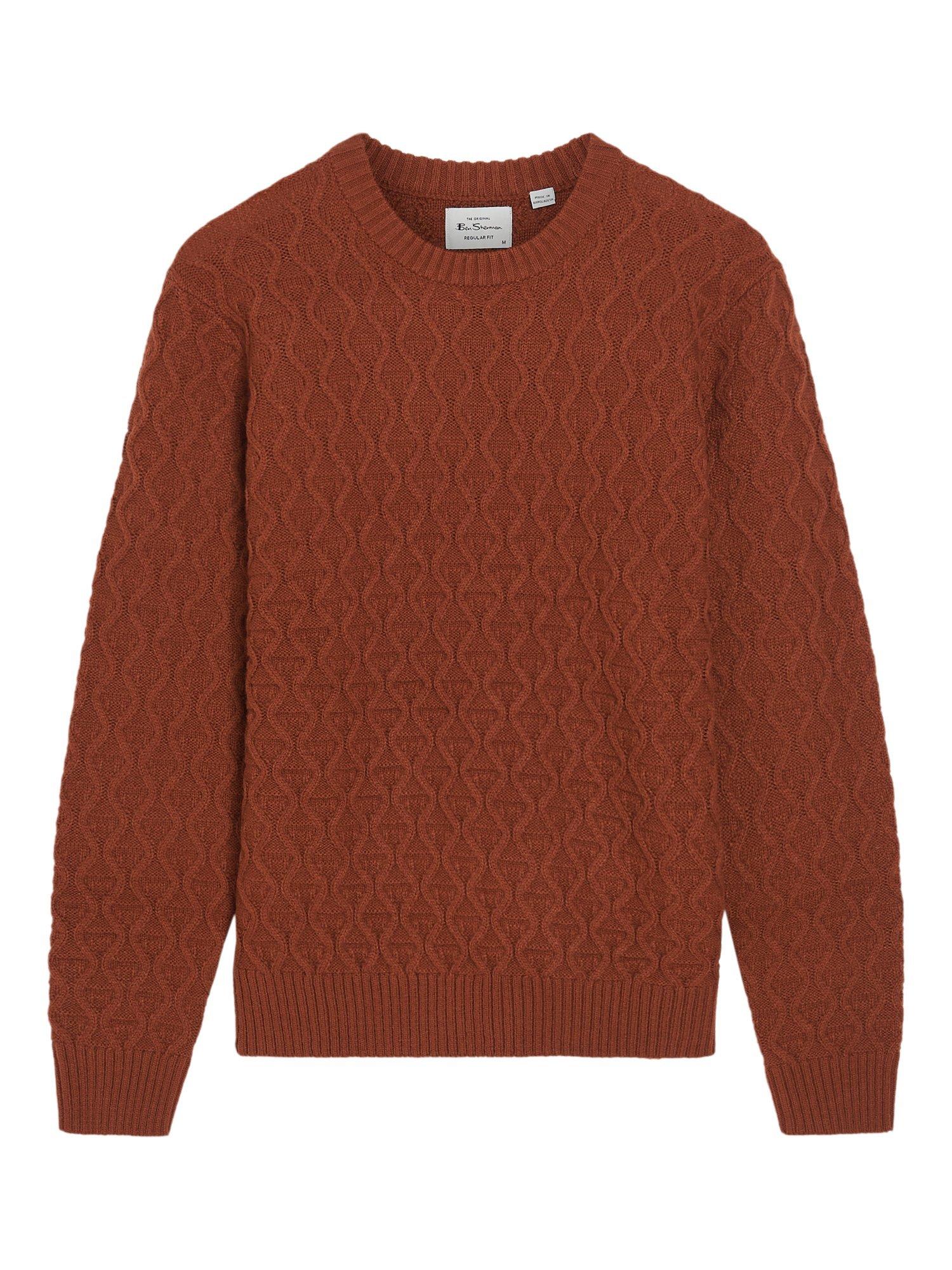 Product image 5 of 5, which shows Ben Sherman Wool Blend Cable Knit Textured Jumper, Burnt Orange, S