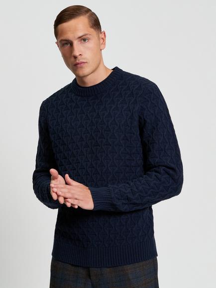 Ben Sherman Wool Blend Cable Knit Textured Jumper, Dark Navy