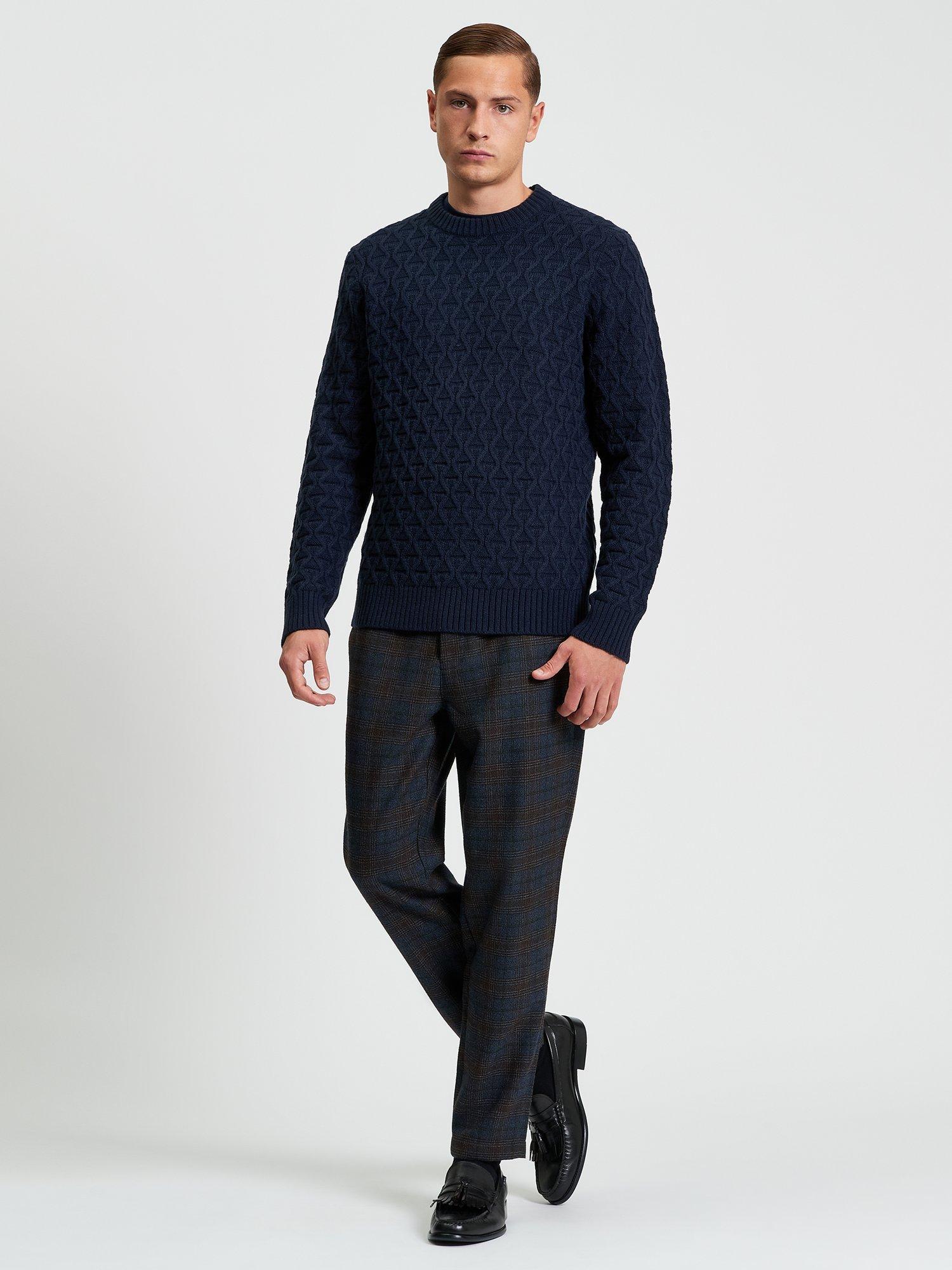 Product image 3 of 5, which shows Ben Sherman Wool Blend Cable Knit Textured Jumper, Dark Navy, S