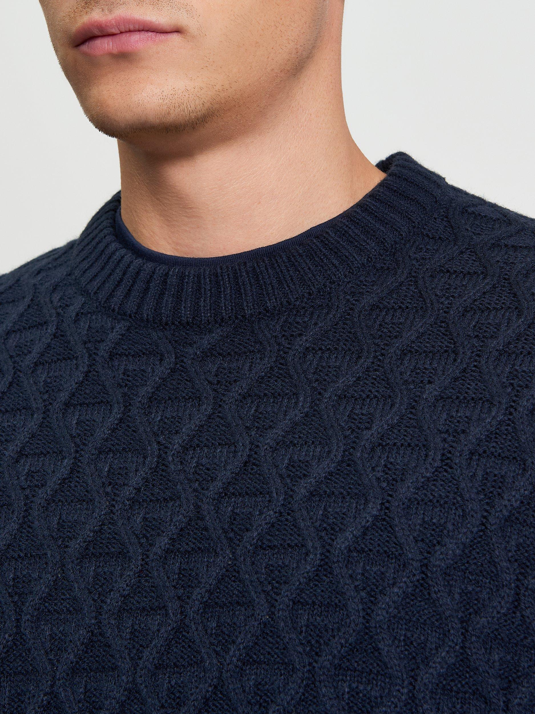 Product image 4 of 5, which shows Ben Sherman Wool Blend Cable Knit Textured Jumper, Dark Navy, S