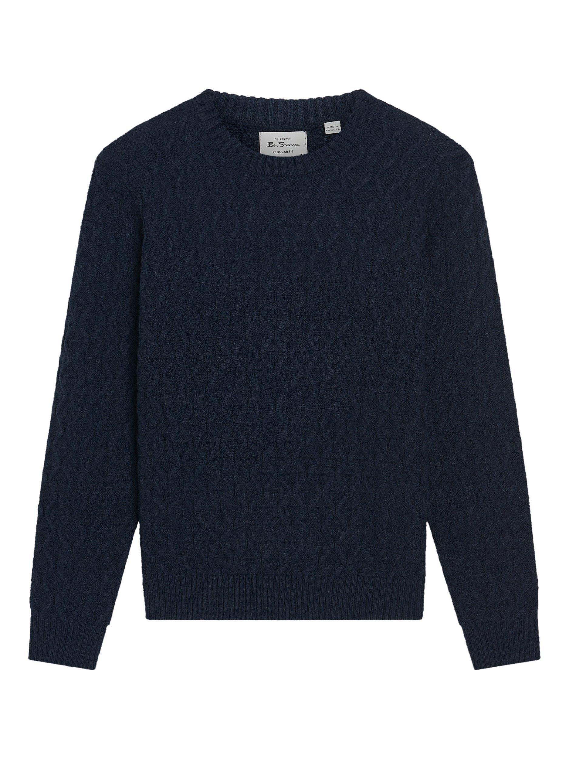 Product image 5 of 5, which shows Ben Sherman Wool Blend Cable Knit Textured Jumper, Dark Navy, S