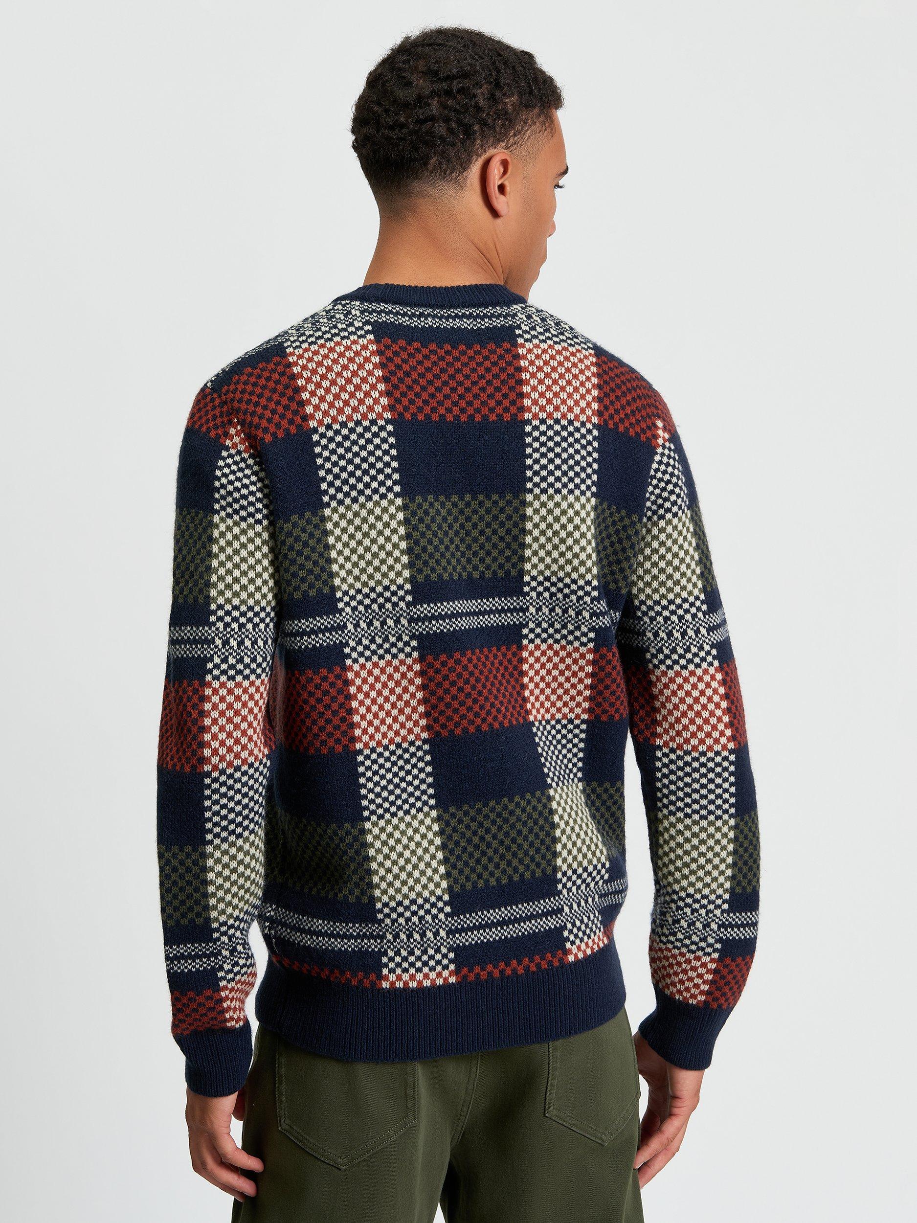 Product image 2 of 5, which shows Ben Sherman Jacquard Check Wool Blend Jumper, Dark Navy, S