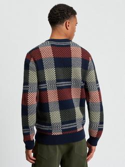 Ben Sherman Jacquard Check Wool Blend Jumper, Dark Navy - view 2, Dark Navy