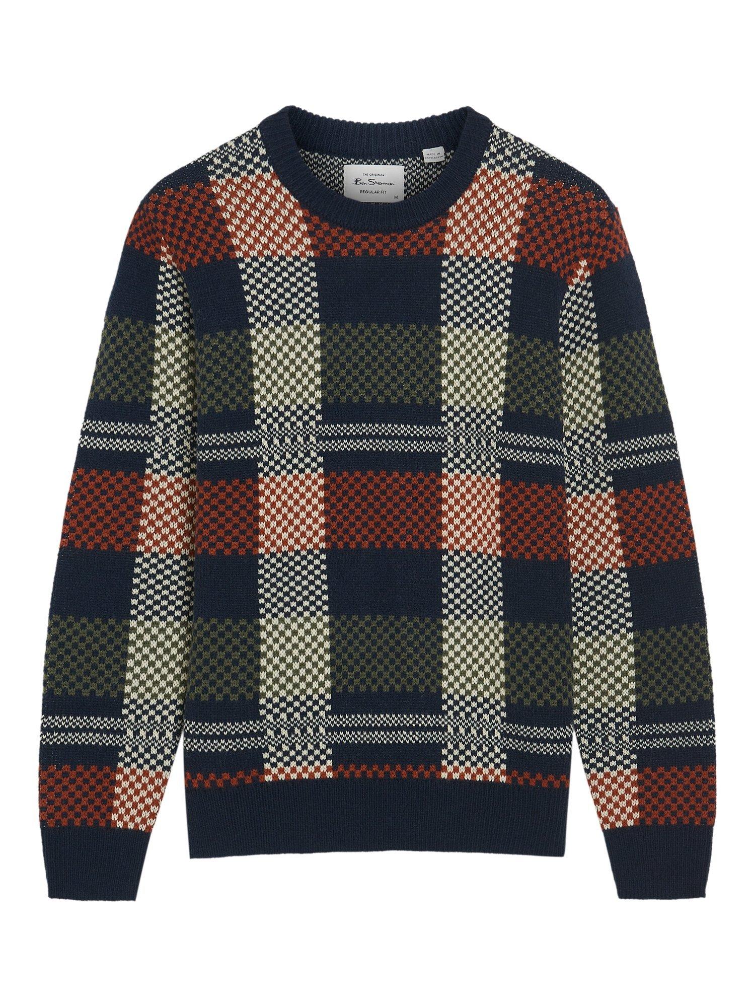Product image 5 of 5, which shows Ben Sherman Jacquard Check Wool Blend Jumper, Dark Navy, S