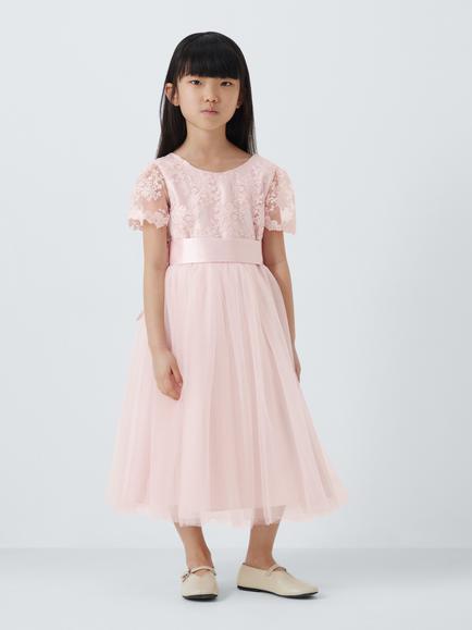 John Lewis Heirloom Collection Kids' Tulle Bow Bridesmaid Dress, Mauve Morn, Pink
