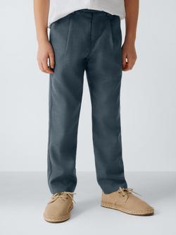 John Lewis Heirloom Collection Kids' Herringbone Straight Trousers, Blue Herringbone, Blue Herringbone