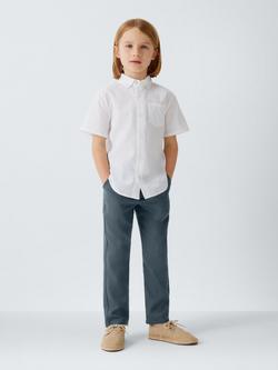 John Lewis Heirloom Collection Kids' Herringbone Straight Trousers, Blue Herringbone - view 2, Blue Herringbone
