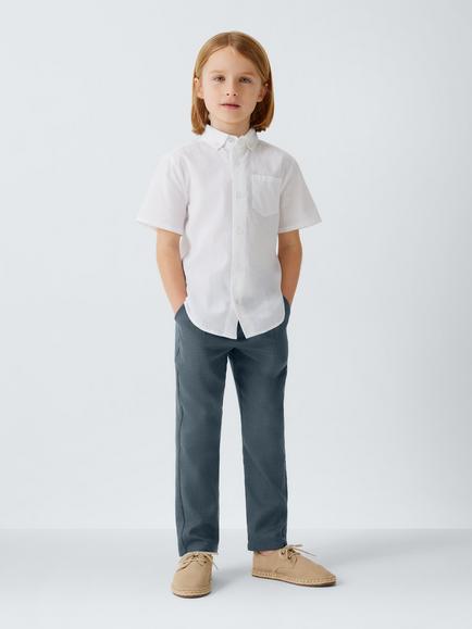 John Lewis Heirloom Collection Kids' Herringbone Straight Trousers, Blue Herringbone - view 2, Blue Herringbone