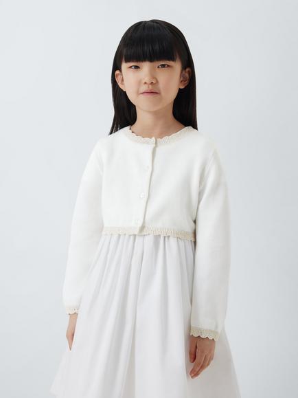 John Lewis Heirloom Collection Kids' Textured Trim Bridesmaid Cardigan, White, White
