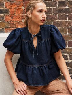 Ro&Zo Denim Puff Sleeve Top, Blue, Blue