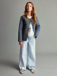 Mango Kids' Denim Frayed Wide Leg Jeans, Light Blue