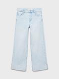 Mango Kids' Denim Frayed Wide Leg Jeans, Light Blue