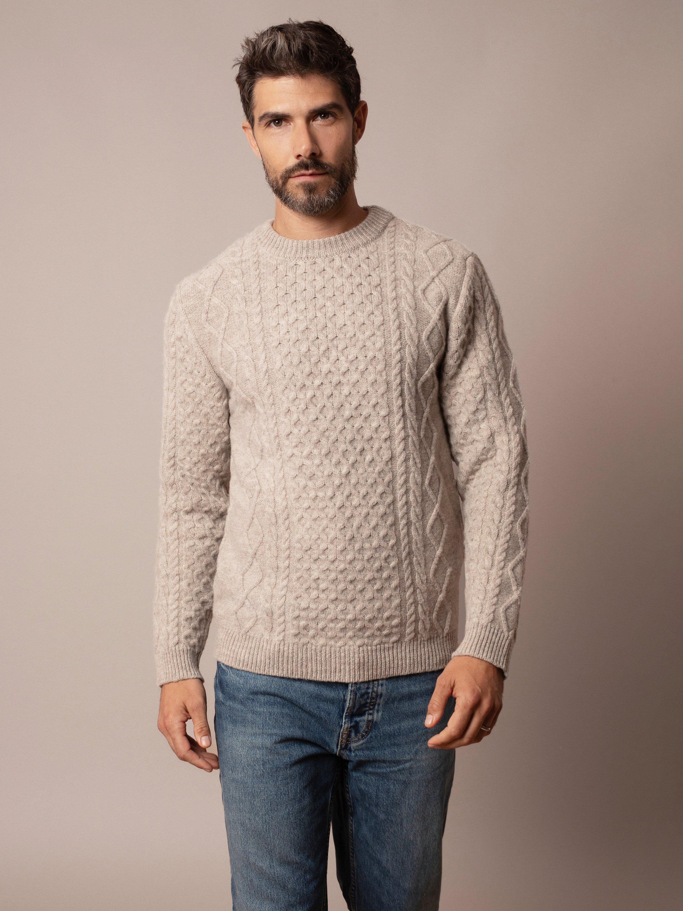 Product image 1 of 5, which shows Celtic & Co. Cable Knit Merino Wool Jumper, Oatmeal Fleck, S