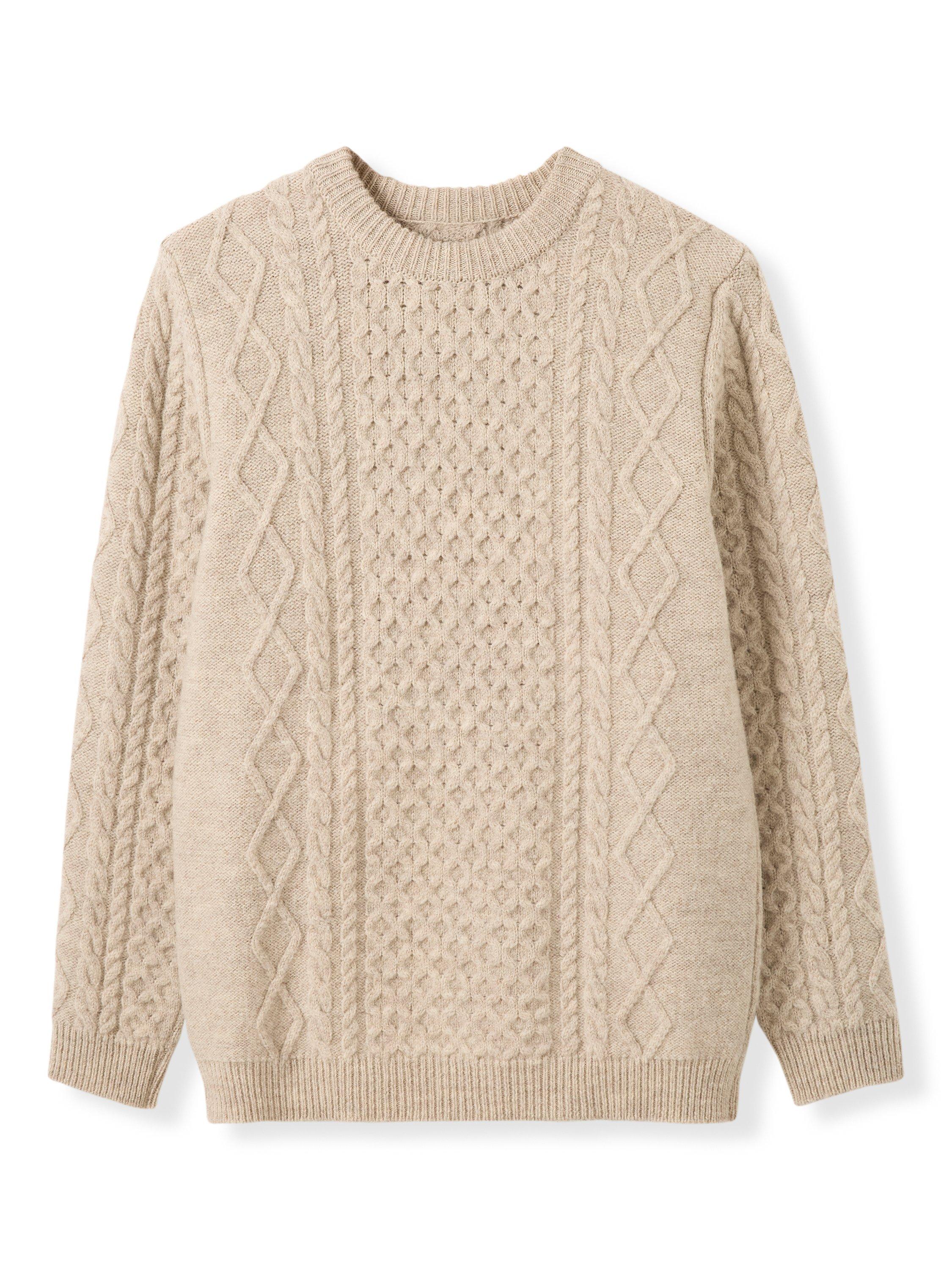 Product image 3 of 5, which shows Celtic & Co. Cable Knit Merino Wool Jumper, Oatmeal Fleck, S