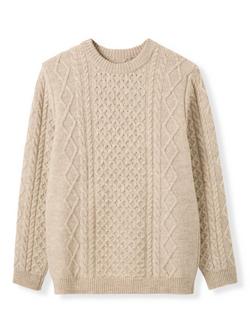 Celtic & Co. Cable Knit Merino Wool Jumper, Oatmeal Fleck - view 2, Oatmeal Fleck