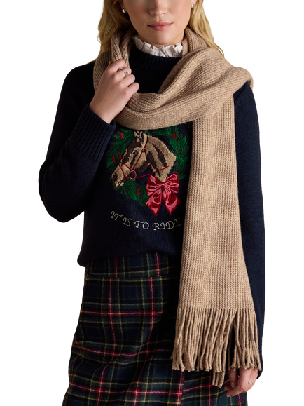 Joules Knitted Scarf, Beige - view 2, Beige