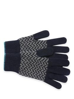Celtic & Co. Chevron Pure Wool Gloves, Indigo, Indigo