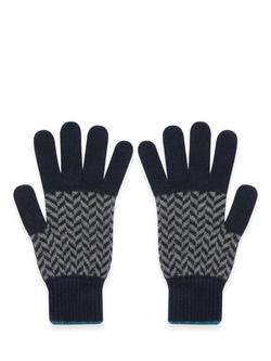 Celtic & Co. Chevron Pure Wool Gloves, Indigo - view 2, Indigo