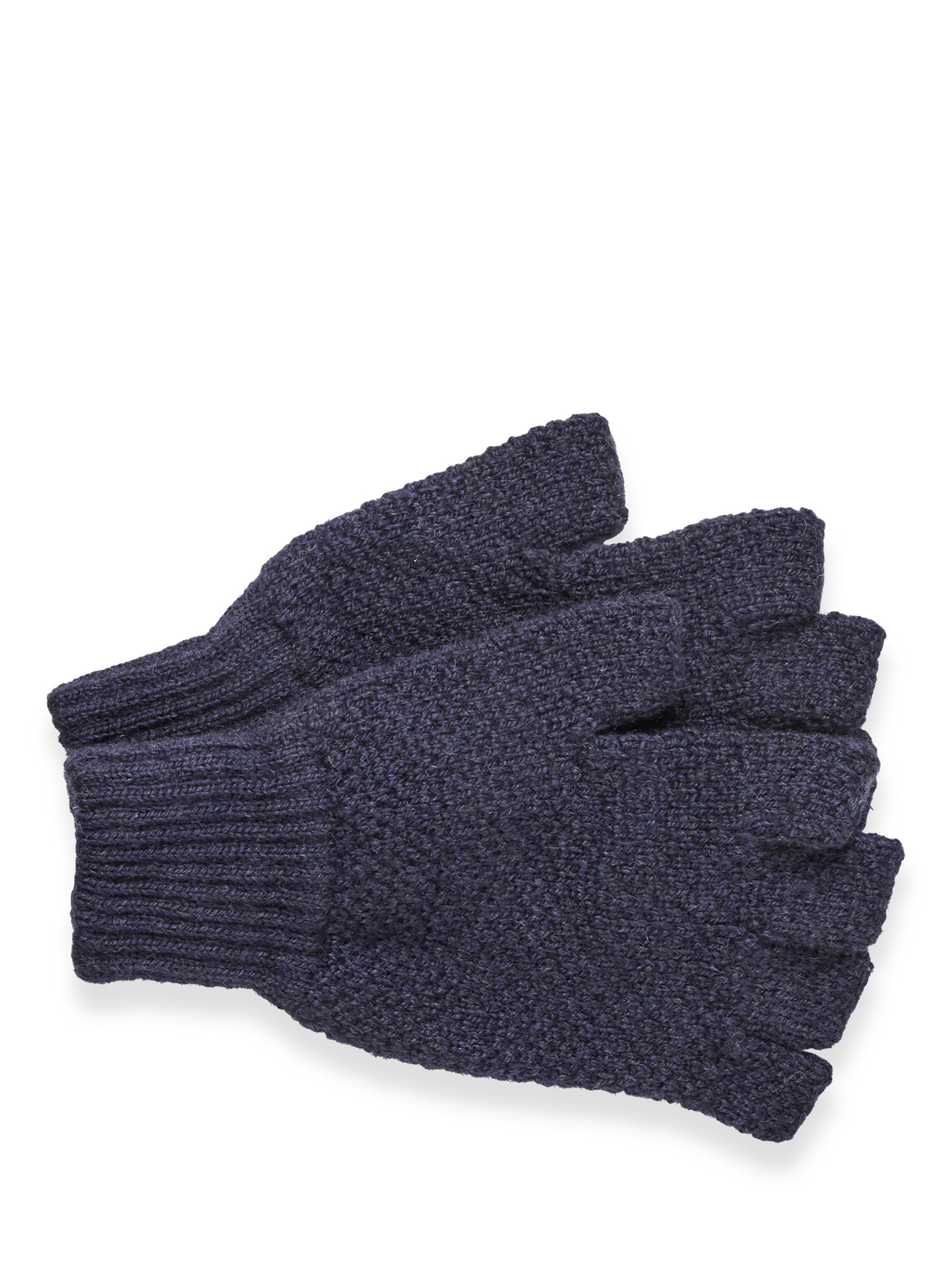 Product image 1 of 4, which shows Celtic & Co. Moss Stitch Pure Wool Fingerless Gloves, Dark Navy, S