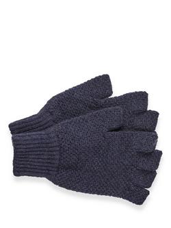 Celtic & Co. Moss Stitch Pure Wool Fingerless Gloves, Dark Navy, Dark Navy