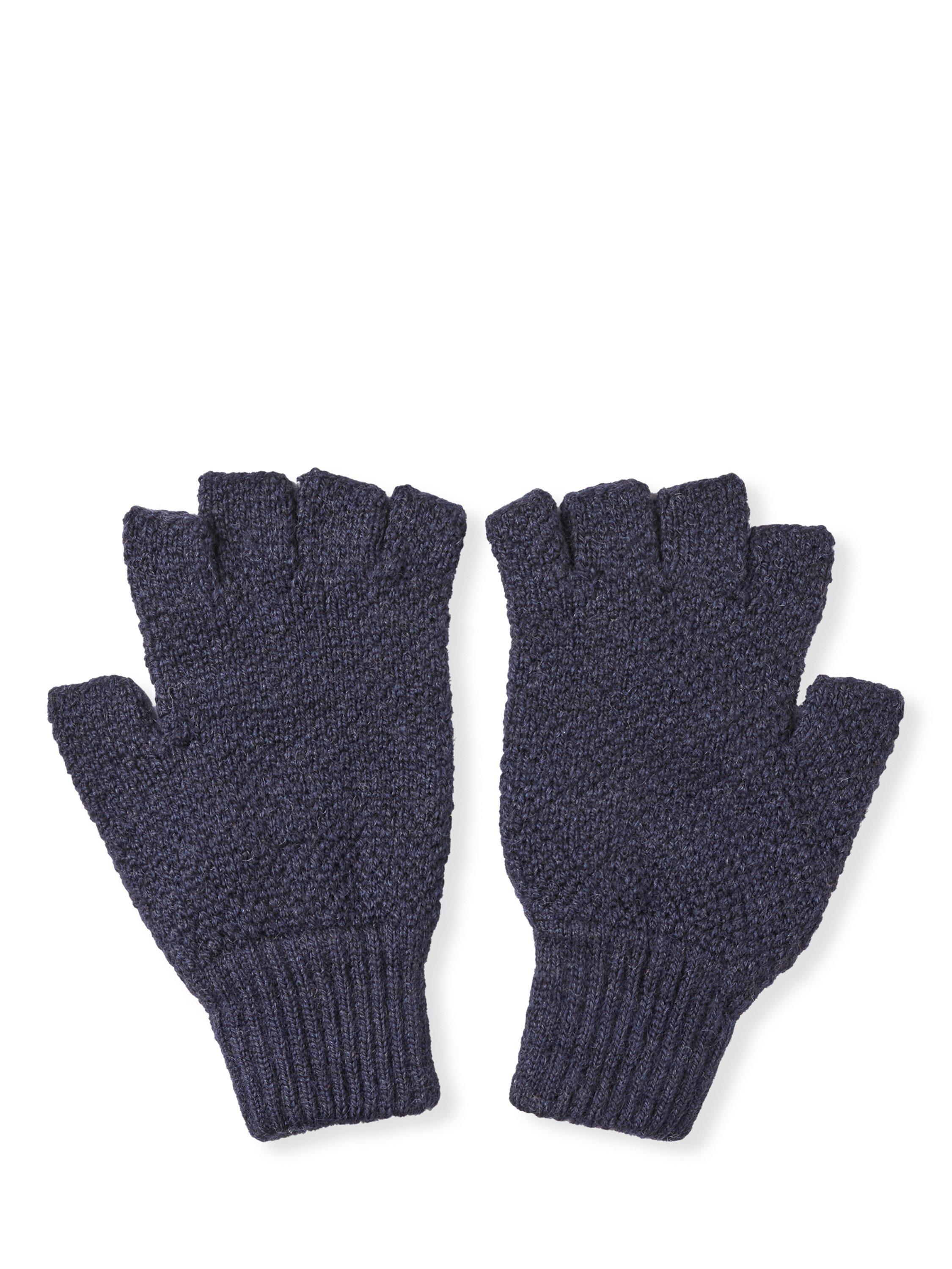 Product image 2 of 4, which shows Celtic & Co. Moss Stitch Pure Wool Fingerless Gloves, Dark Navy, S