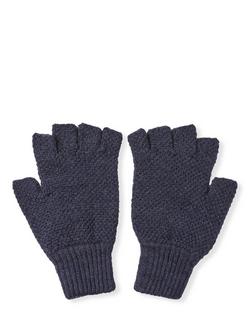 Celtic & Co. Moss Stitch Pure Wool Fingerless Gloves, Dark Navy - view 2, Dark Navy