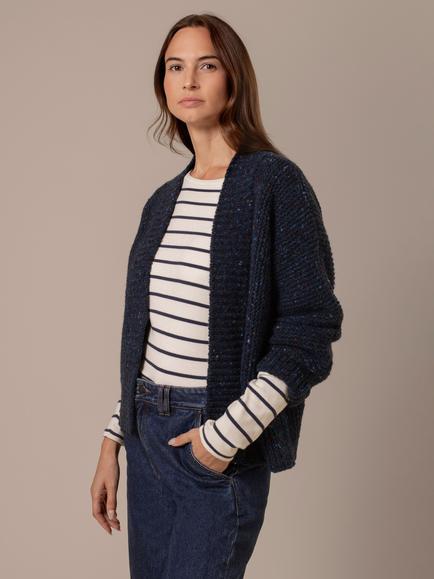 Celtic & Co. Garter Stitch Pure Wool Cardigan, Navy - view 2, Navy
