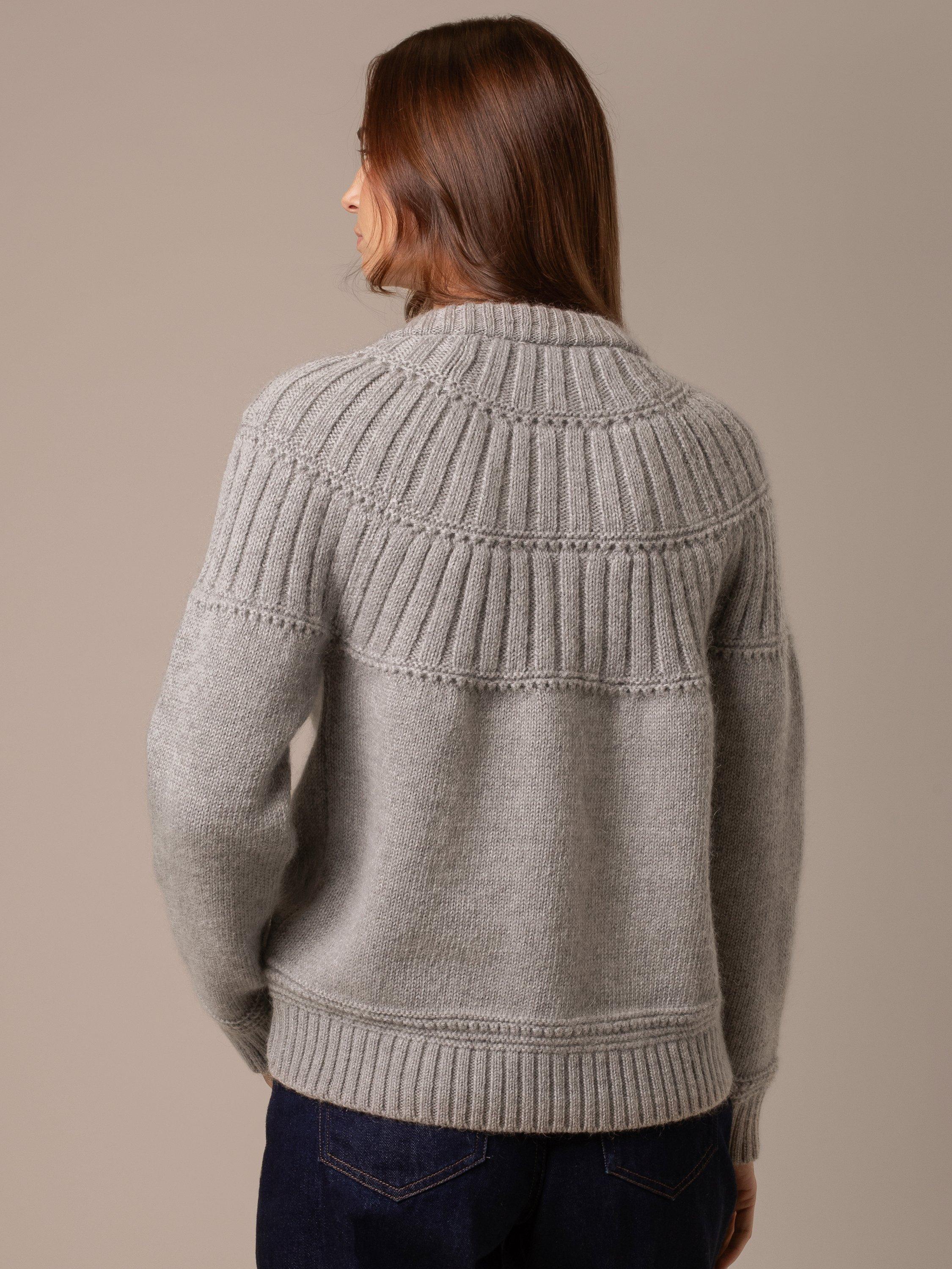 Product image 2 of 5, which shows Celtic & Co. Lofty Textured Yoke Pure Wool Cardigan, Silver Grey, XS