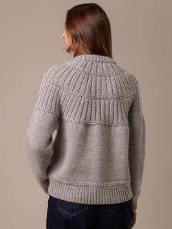 Celtic & Co. Lofty Textured Yoke Pure Wool Cardigan, Silver Grey - view 2, Silver Grey