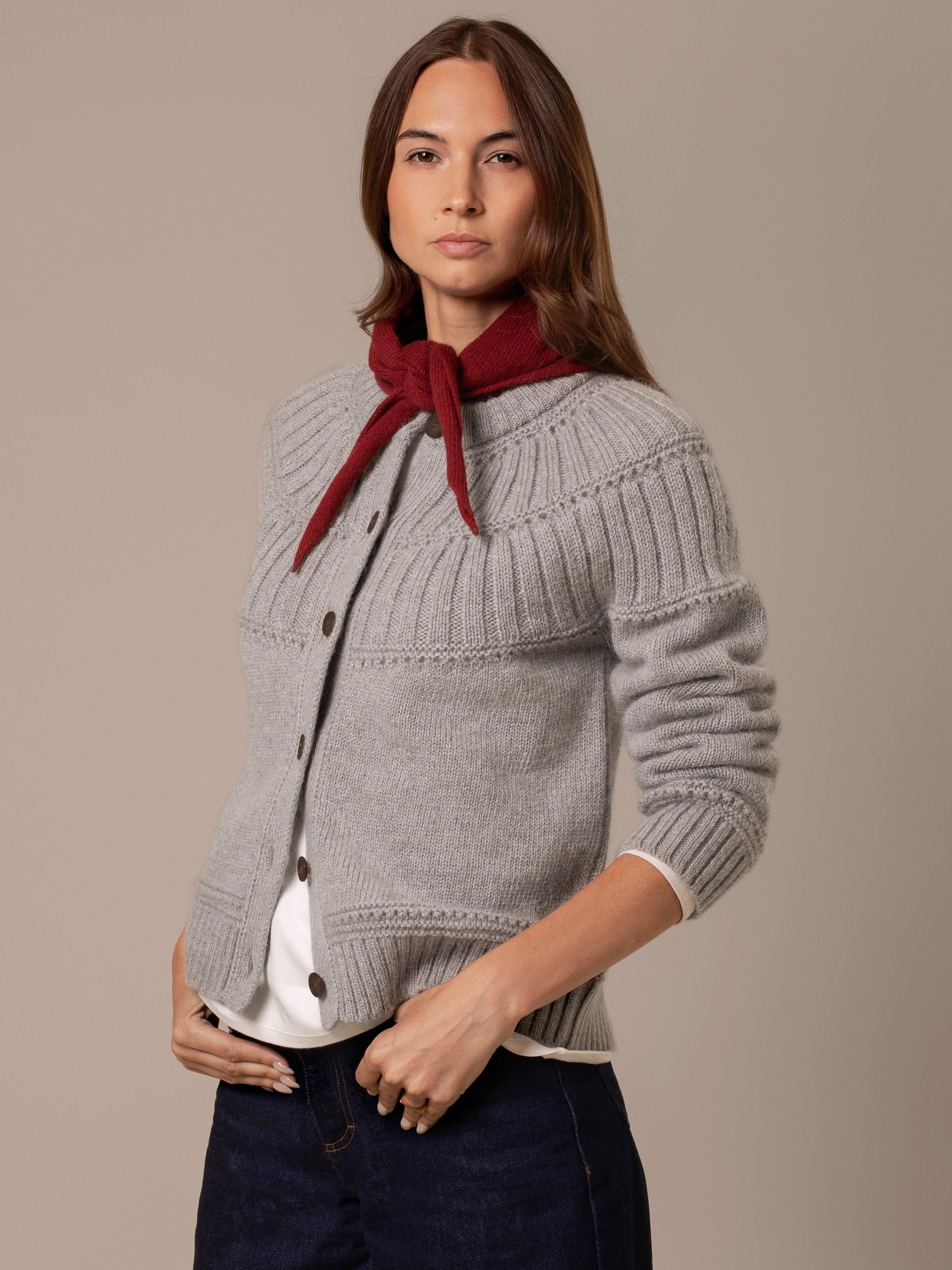 Product image 5 of 5, which shows Celtic & Co. Lofty Textured Yoke Pure Wool Cardigan, Silver Grey, XS