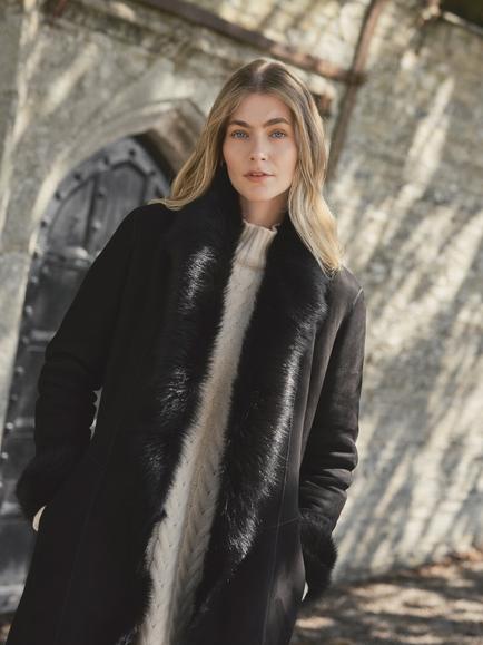 Celtic & Co. Toscana Trim Three Quarter Length Sheepskin Coat, Black